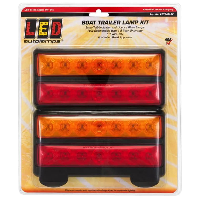 Pair of LED Combination Lamp 12V Stop/Tail/Indicator 200x92x30mm