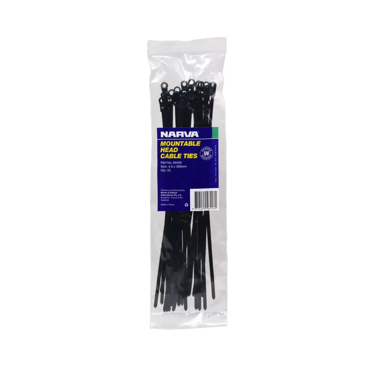 Narva Mountable Head Cable Tie 4.8 x 300mm 25 Pack