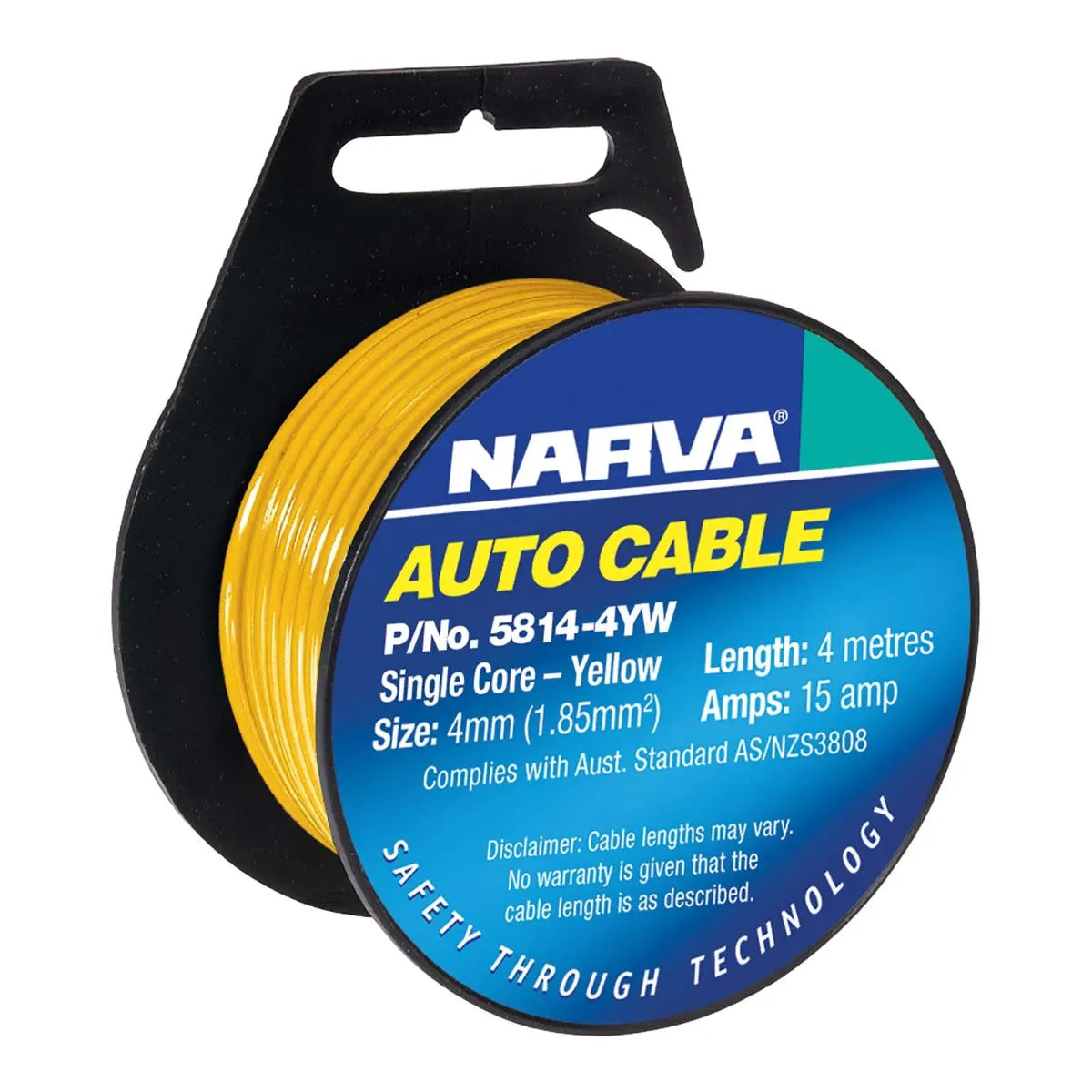 Narva Single Core Cable 4mm 15A 4m Yellow