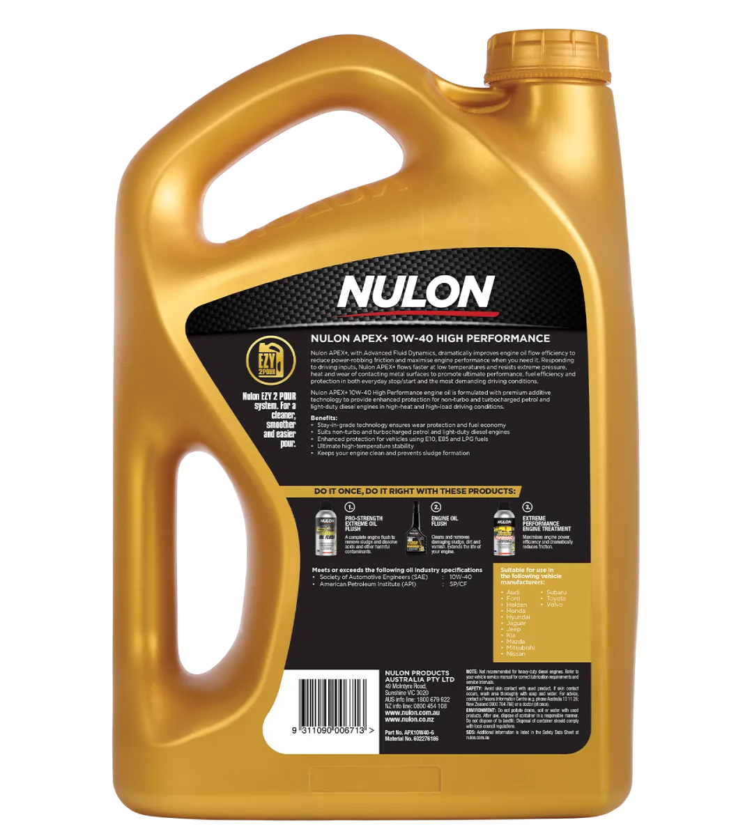 Nulon APEX+ 10W-40 High Performance Engine Oil 6L
