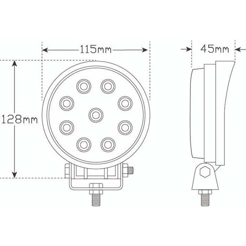 27W LED Round Work Light 9-32V 1080lm 9x3W 115x128x45mm
