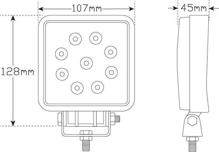 27W LED High Powered Square Work Lamp 9-32V 107x128x45mm IP67 1080lm