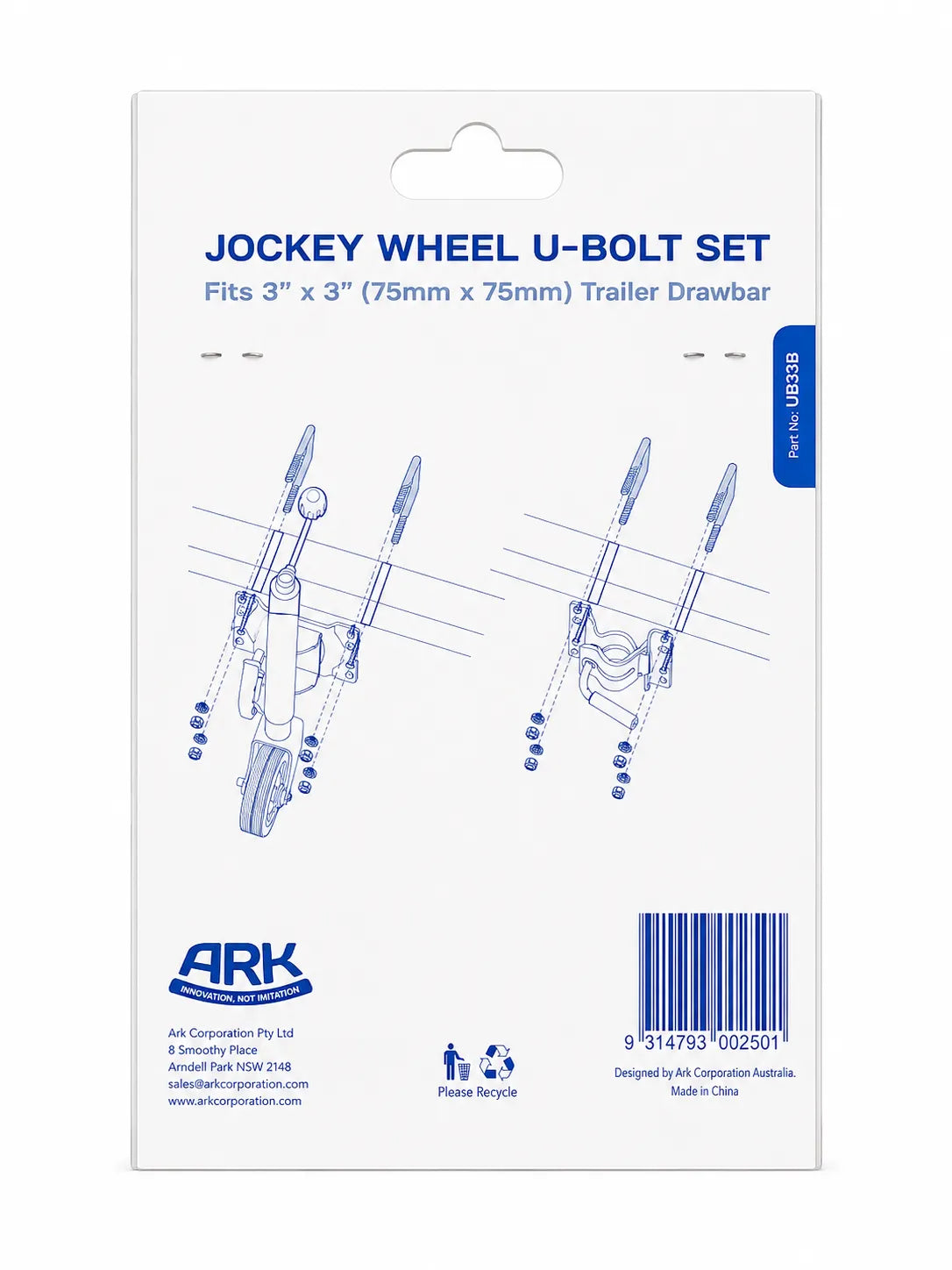 ARK U-Bolts 75mm x 75mm Drawbar Set Of 2