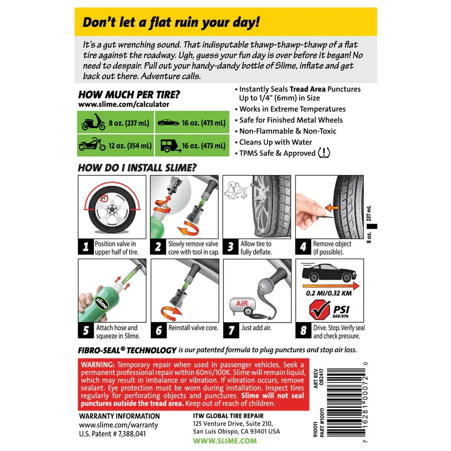 Slime Emergency Tyre Sealant Yellow Label 473ml