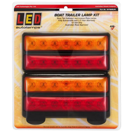 Pair of LED Combination Lamp 12V Stop/Tail/Indicator 200x92x30mm