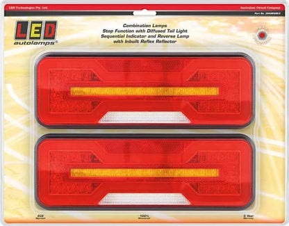 Pair of LED Combination Lamp 12-24V Stop/Tail/Ind/Rev Reflector 284x100x37mm