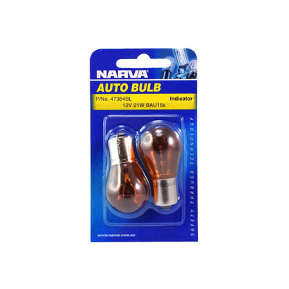 Narva 12V 21W Amber PY21W BAU15S Incandescent Globe Pack Of 2