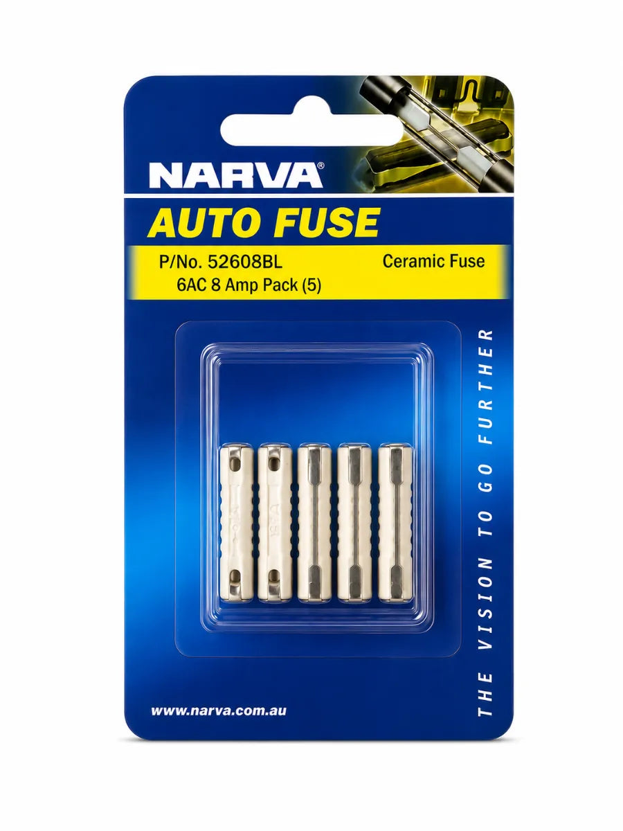 Narva 8A White 6AC Ceramic Fuse Pack Of 5
