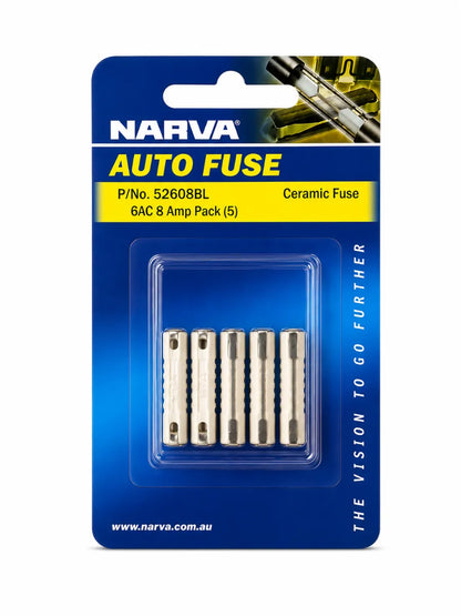 Narva 8A White 6AC Ceramic Fuse Pack Of 5