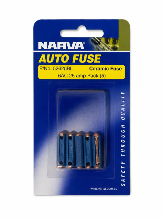 Narva 25A Blue 6AC Ceramic Fuse Pack Of 5