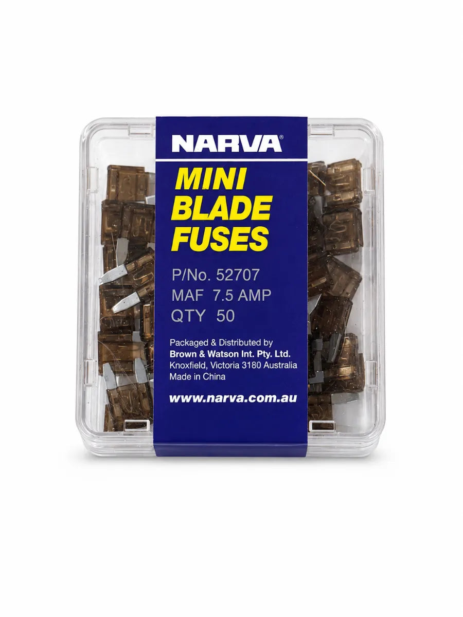 Narva 7.5A Brown Mini Blade Fuse Box Of 50
