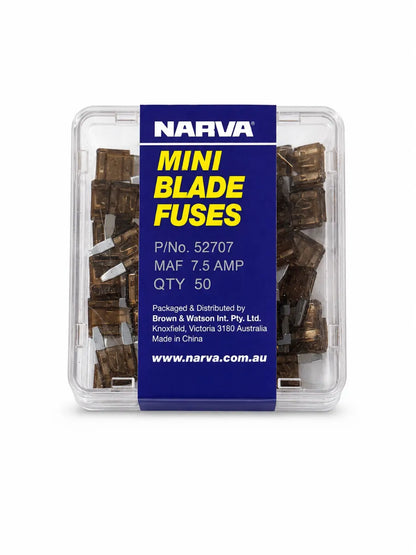 Narva 7.5A Brown Mini Blade Fuse Box Of 50