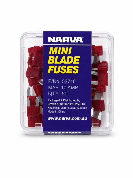 Narva 10A Red Mini Blade Fuse Box Of 50