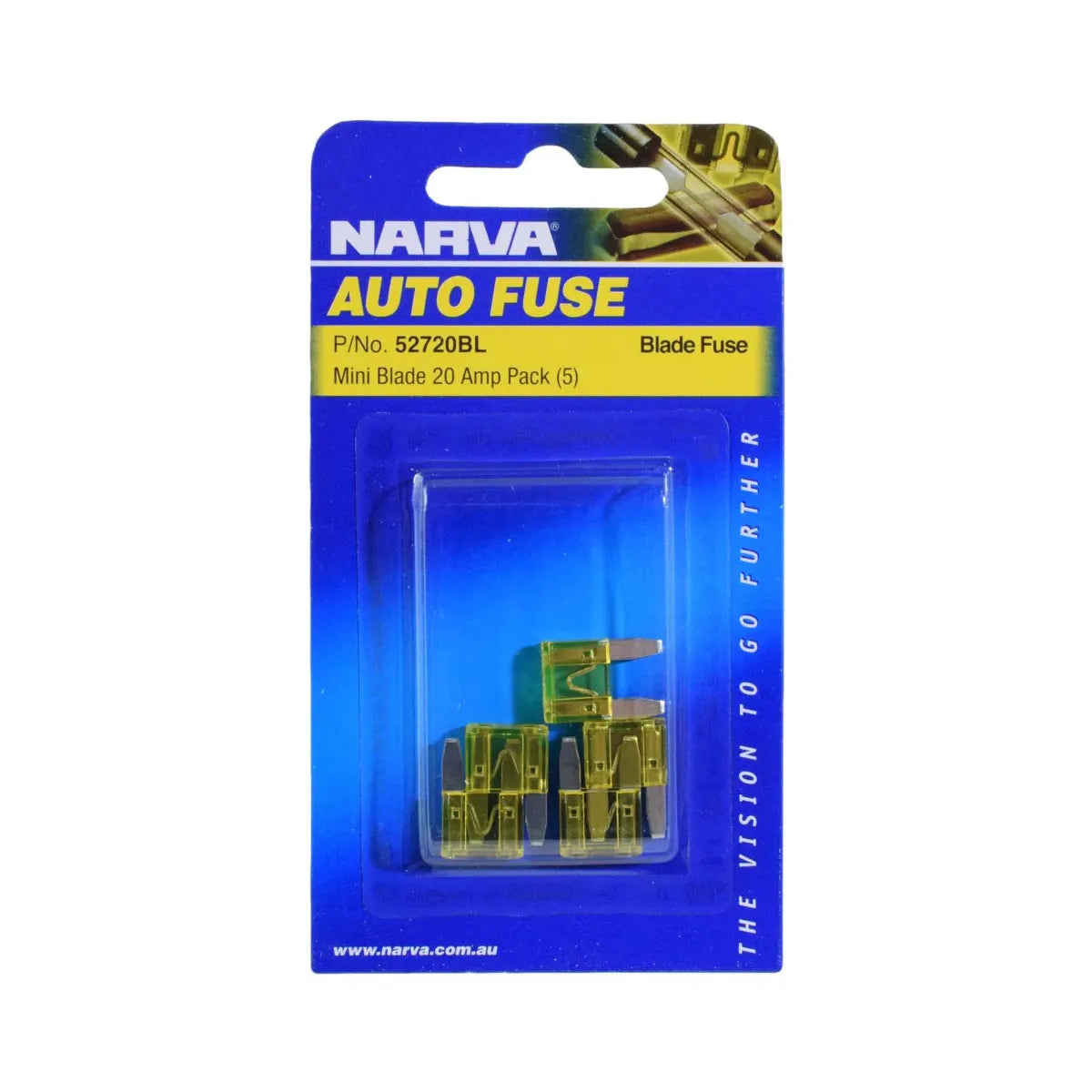 Narva 20A Yellow Mini Blade Fuse Pack Of 5