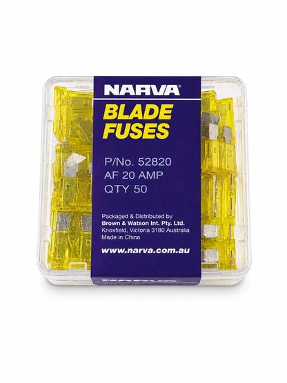 Narva 20A Yellow Standard ATS Blade Fuse Box Of 50