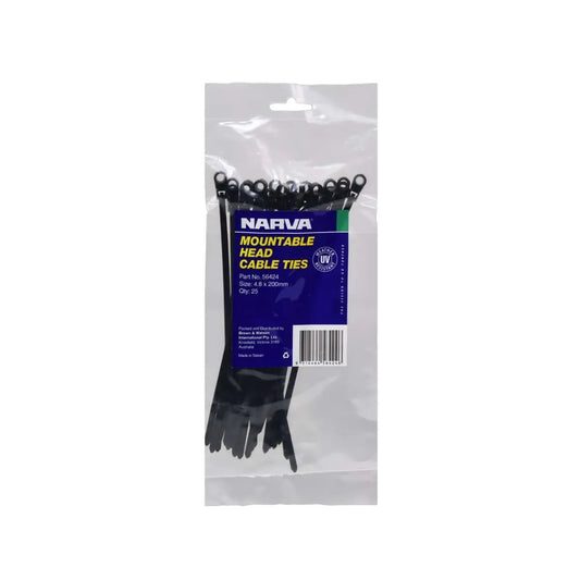 Narva Mountable Head Cable Tie 4.8 x 200mm 25 Pack