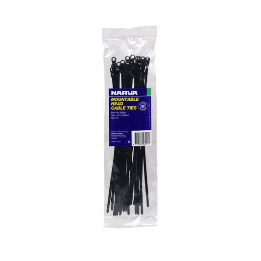 Narva Mountable Head Cable Tie 4.8 x 300mm 25 Pack