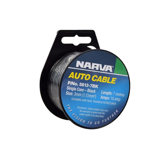 Narva Single Core Cable 3mm 10A 7m Black
