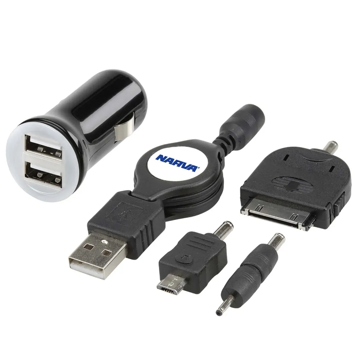 Narva Twin USB Power Adaptor Kit 12V 24V 5V 2.5A With Retractable Lead
