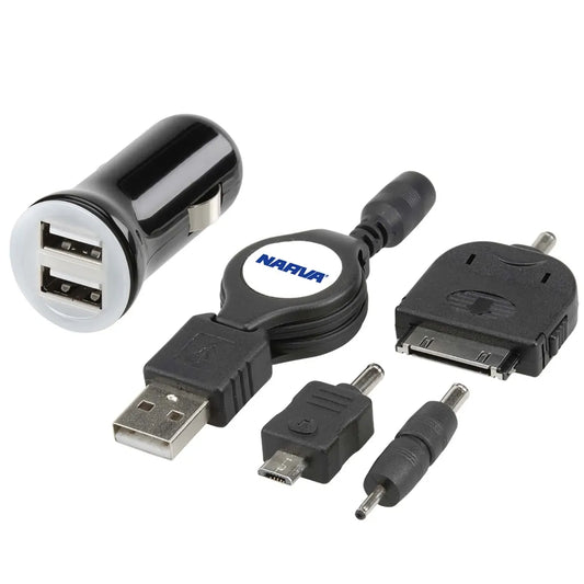 Narva Twin USB Power Adaptor Kit 12V 24V 5V 2.5A With Retractable Lead