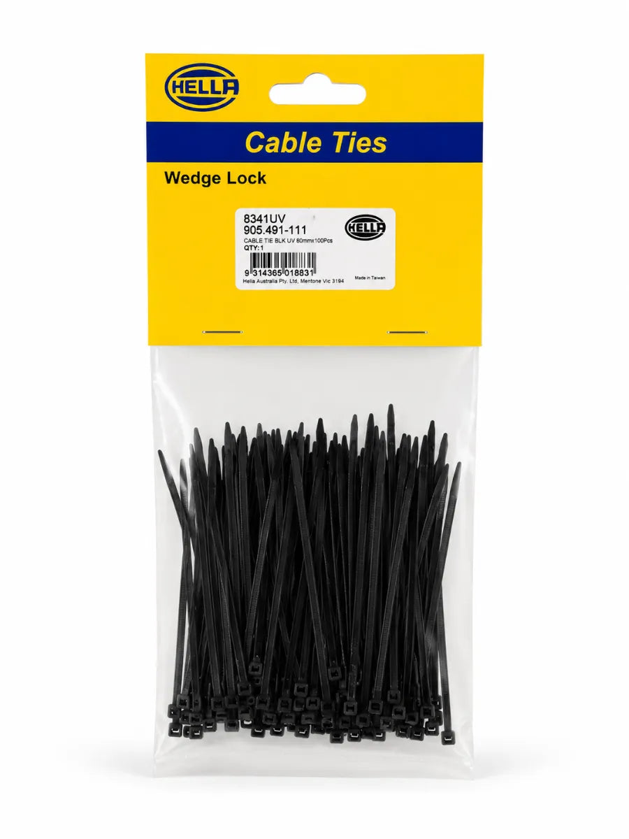 Hella Nylon Cable Ties Black UV-Resistant 78 x 2.5mm Pack Of 100