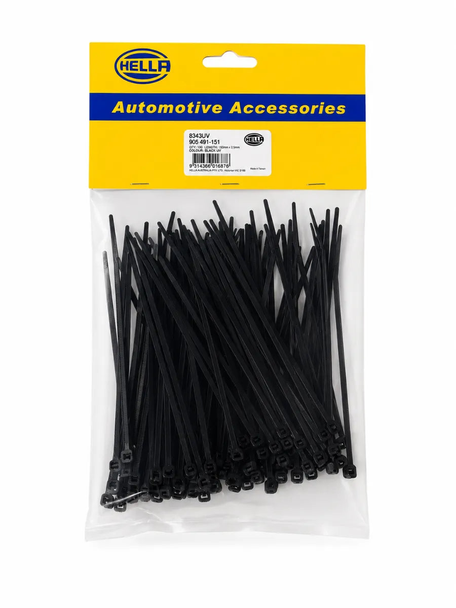 Hella Nylon Cable Ties Black UV-Resistant 143 x 3.2mm Pack Of 100