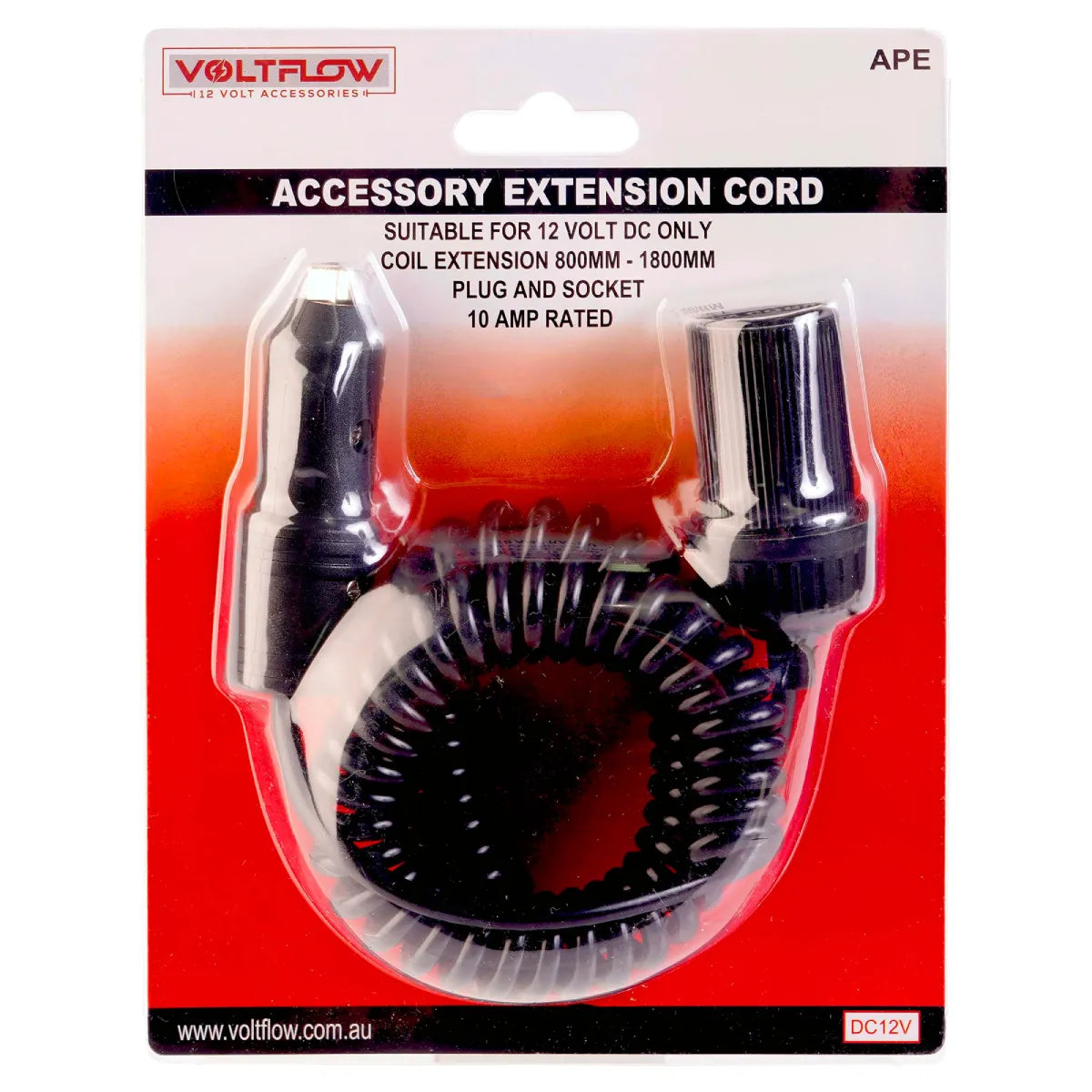 VoltFlow 12V Accessory Plug With Coil Extension 10A