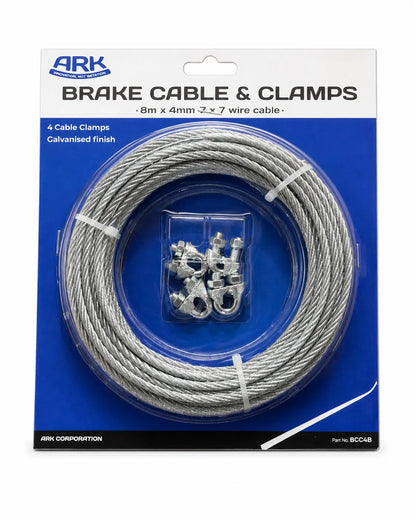 ARK Brake Cable 4mm x 8 Metres Galvanised With Clamps