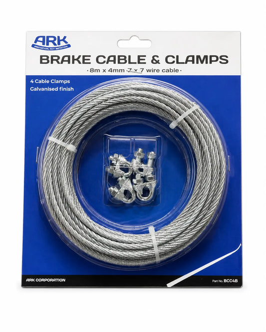 ARK Brake Cable 4mm x 8 Metres Galvanised With Clamps