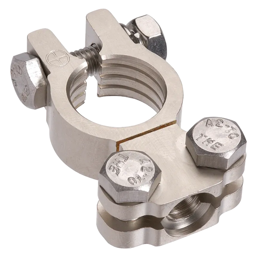 Projecta Satin Forged Brass Battery Terminal Saddle Dual Auxiliary Positive 50-70mmÃ‚Â² Main 5-15mmÃ‚Â² Auxiliary