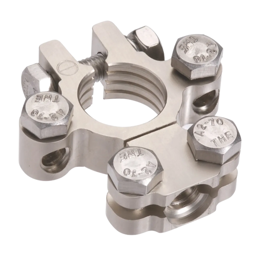 Projecta Satin Forged Brass Battery Terminal Saddle Dual Auxiliary Negative 20-35mmÃ‚Â² Main 5-15mmÃ‚Â² Auxiliary