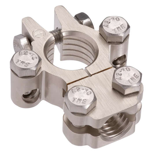 Projecta Satin Forged Brass Battery Terminal Heavy Duty Saddle Dual Auxiliary Negative 50-70mmÃ‚Â² Main 5-15mmÃ‚Â² Auxiliary