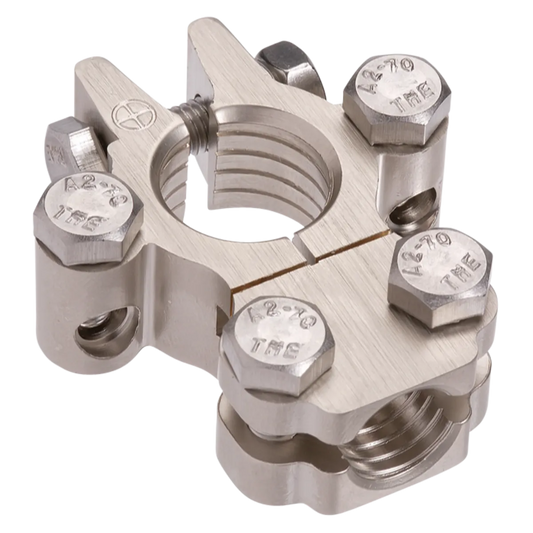 Projecta Satin Forged Brass Battery Terminal Saddle Dual Auxiliary Positive 20-35mmÃ‚Â² Main 5-15mmÃ‚Â² Auxiliary