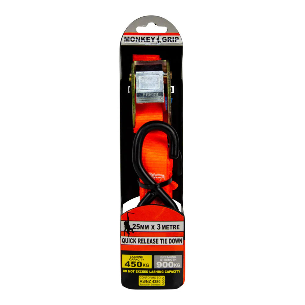 Monkey Grip Cam Buckle Tie Down 25mm x 3m 450kg Single