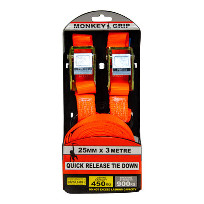Monkey Grip Cam Buckle Tie Down 25mm x 3m 450kg 2 Pack