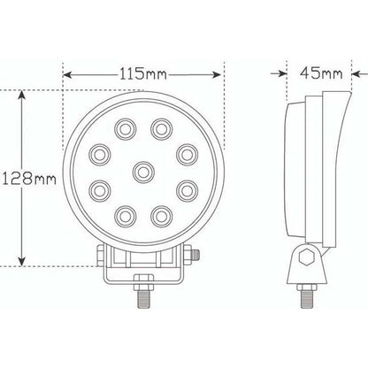 27W LED Round Work Light 9-32V 1080lm 9x3W 115x128x45mm