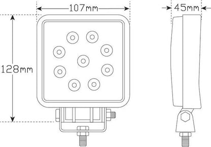27W LED High Powered Square Work Lamp 9-32V 107x128x45mm IP67 1080lm