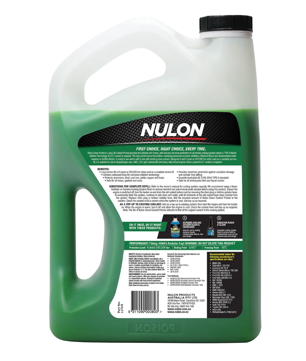 Nulon Green Premium Long Life Coolant Premix 5L