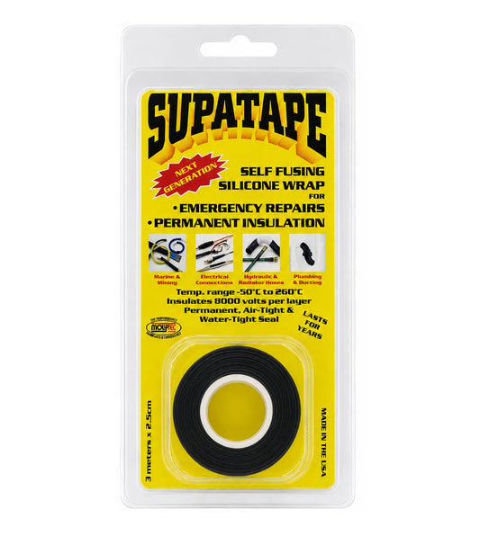 Supatape Self-Fusing Silicone Rubber Tape Black 3m x 25mm