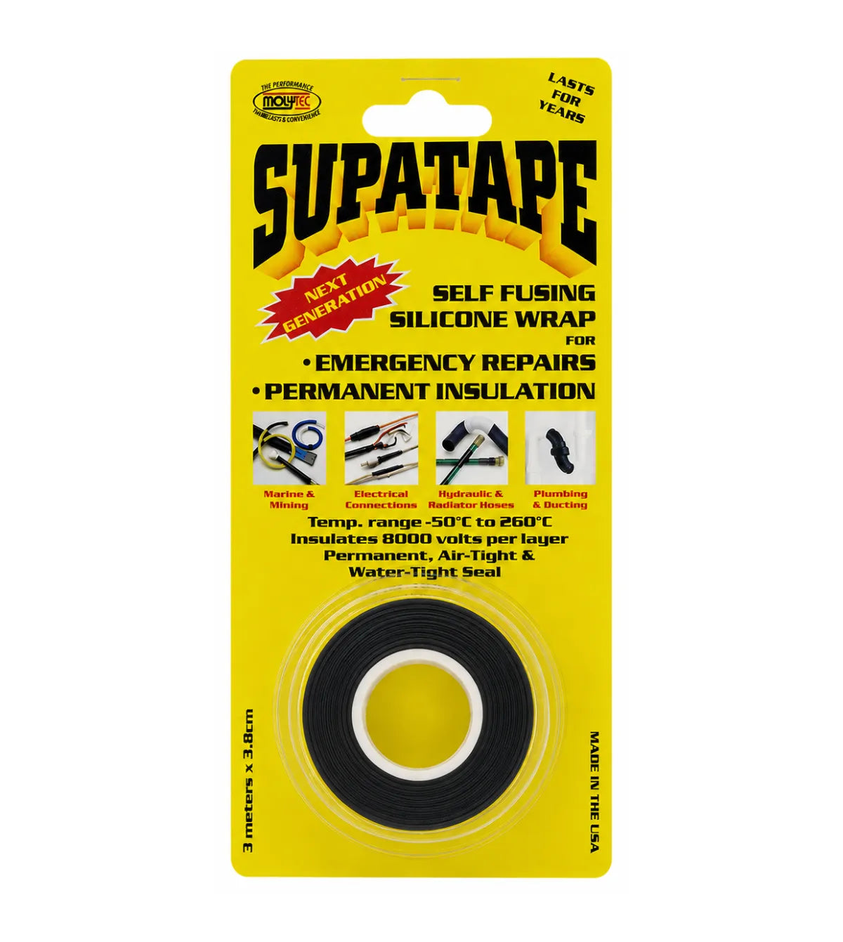 Supatape Self-Fusing Silicone Rubber Tape Black 11m x 25mm