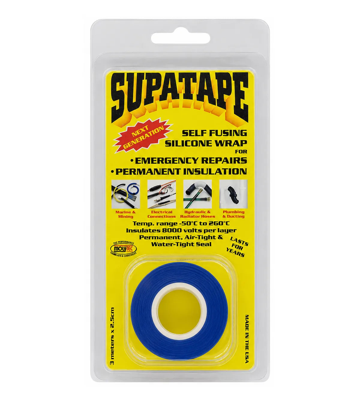 Supatape Self-Fusing Silicone Rubber Tape Blue 3m x 25mm