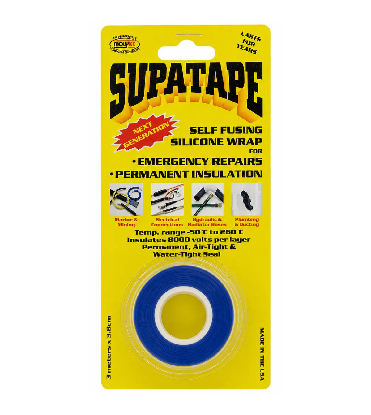 Supatape Self-Fusing Silicone Rubber Tape Blue 3m x 25mm