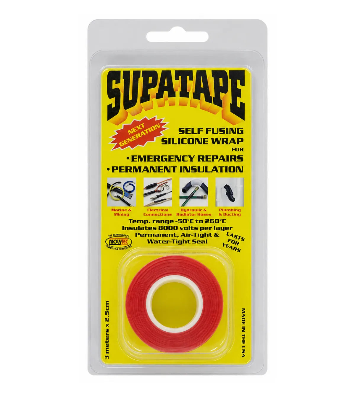 Supatape Self-Fusing Silicone Rubber Tape Red 3m x 25mm
