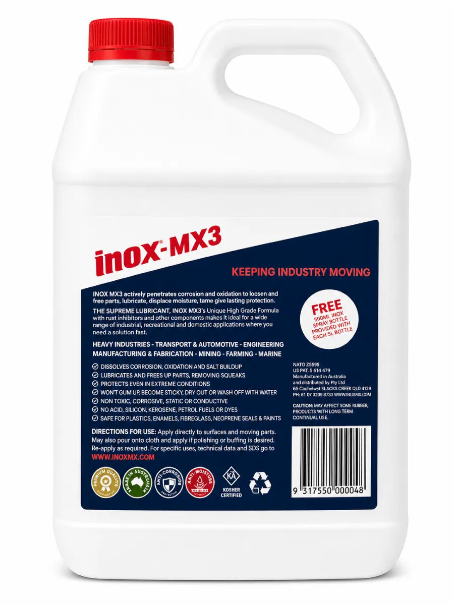 Inox MX3 Anti-Corrosion Lubricant 5L + 500ml Spray Bottle