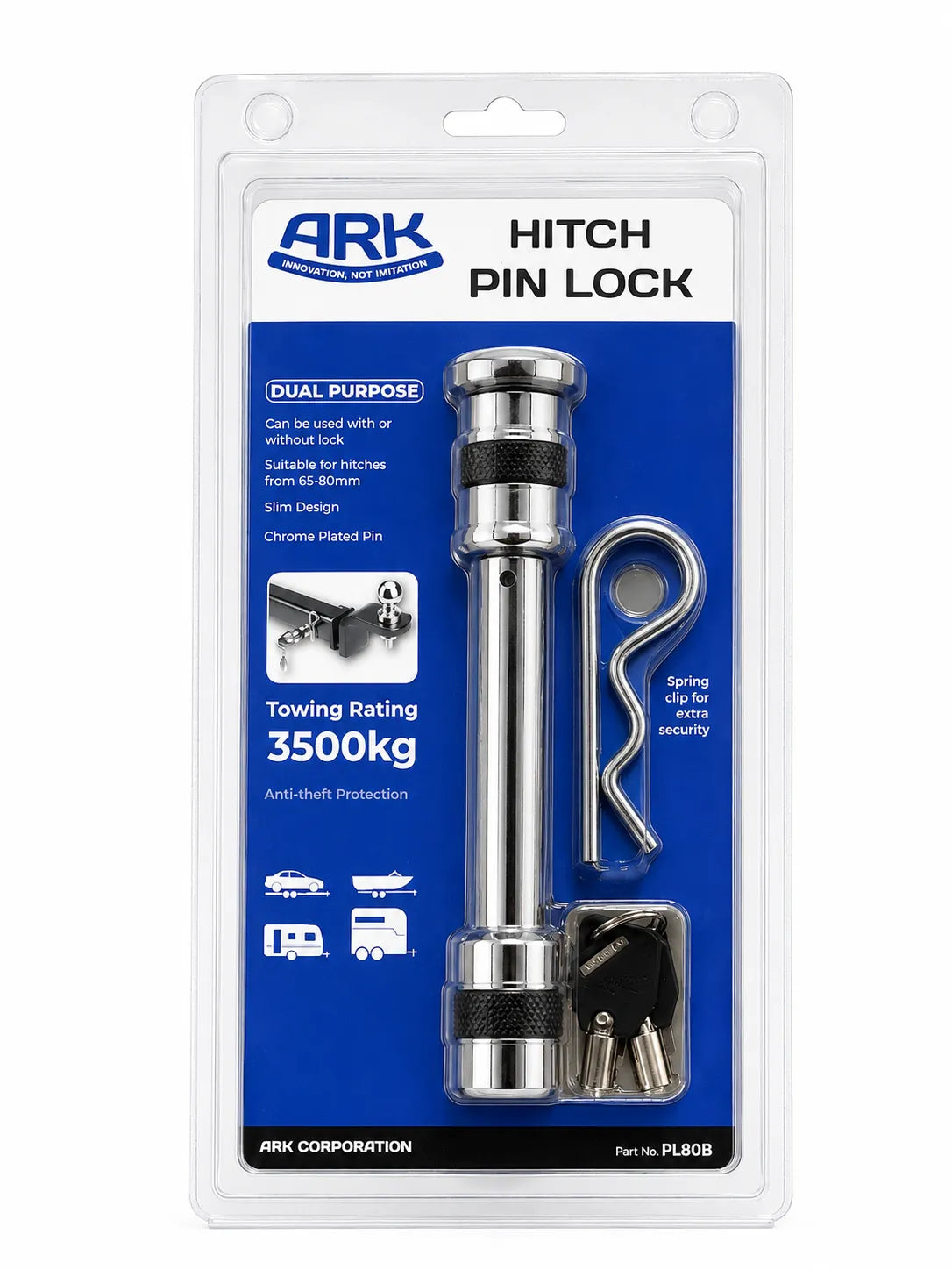 ARK Hitch Pin Lock Slim Line Design Suits 50mm Class 4 Receiver