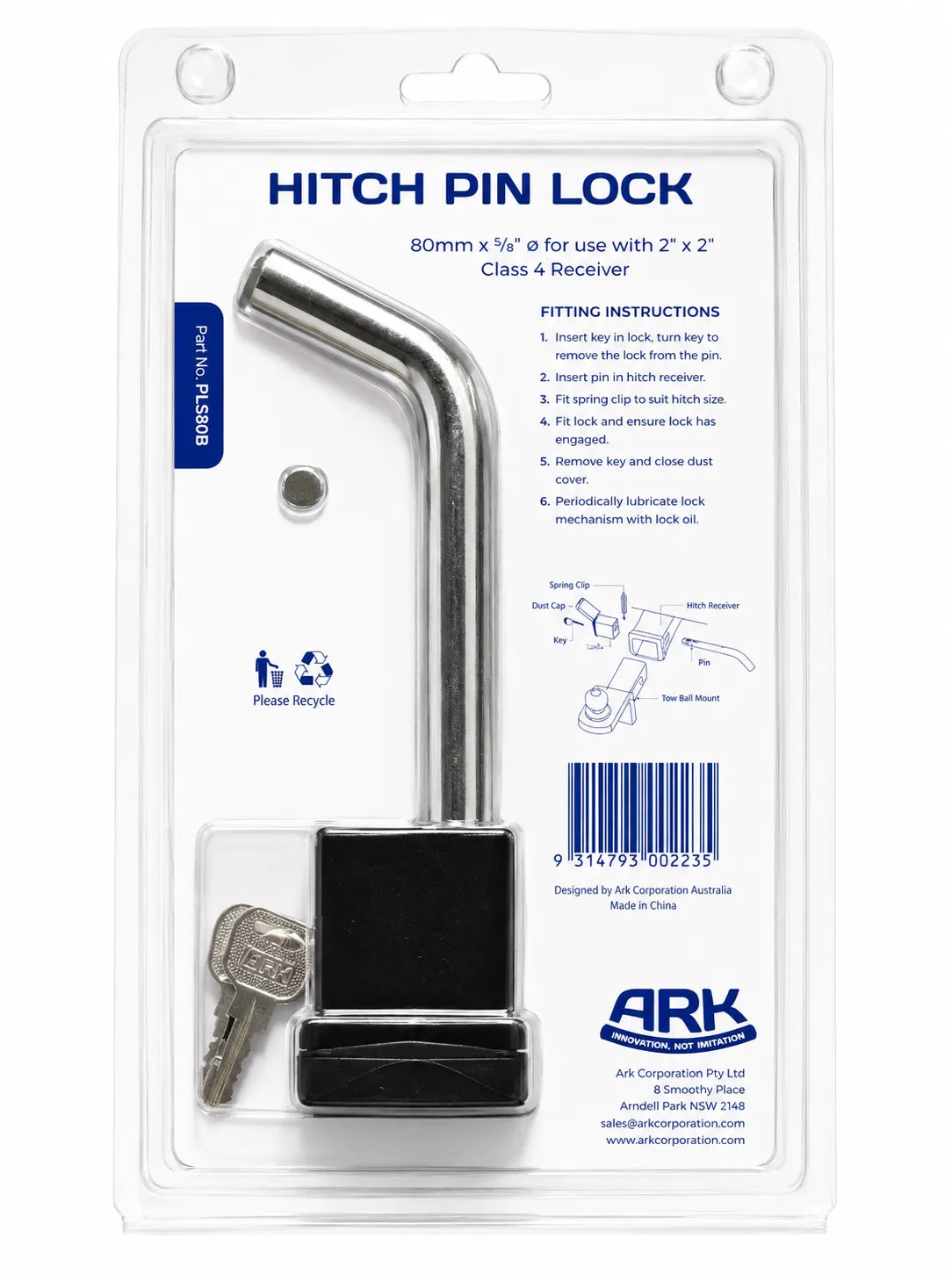 ARK Hitch Pin Lock Square Lock Design Suits 50mm Class 4 Receiver