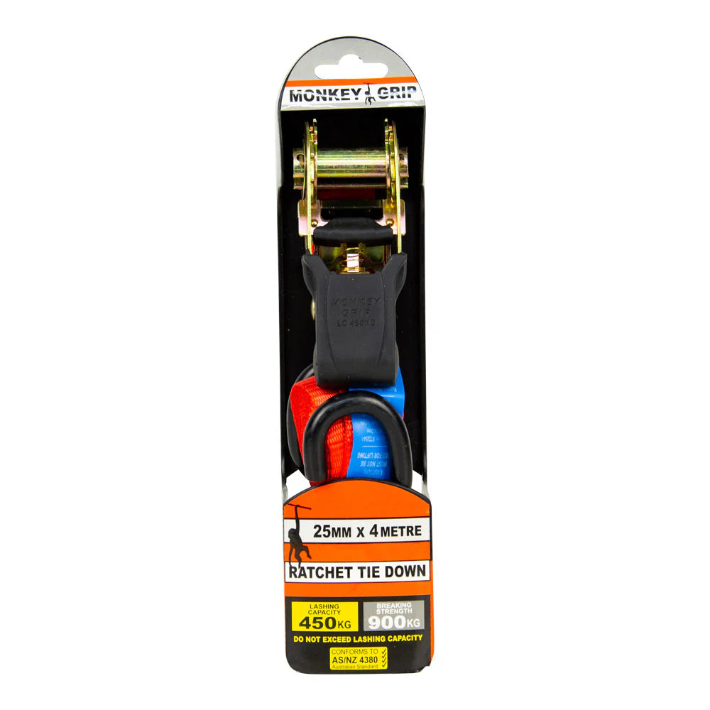 Monkey Grip Ratchet Tie Down 25mm x 4m 450kg Single