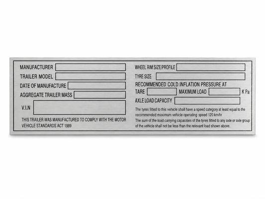 Trailer ID VIN Plate VSA 1989 146 x 46mm Silver Plate Blank Vehicle Identification