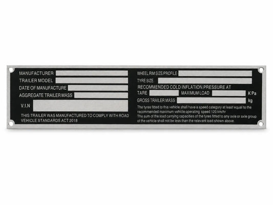 Trailer ID Black VIN Plate ROVER RVSA 2018 170 x 40mm