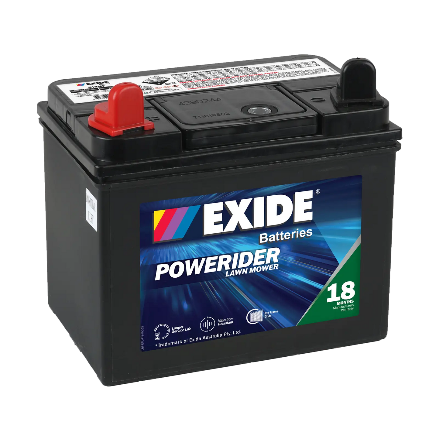 Exide Powerider GU1 350CCA 35Ah Ride-On Mower Battery Positive Left